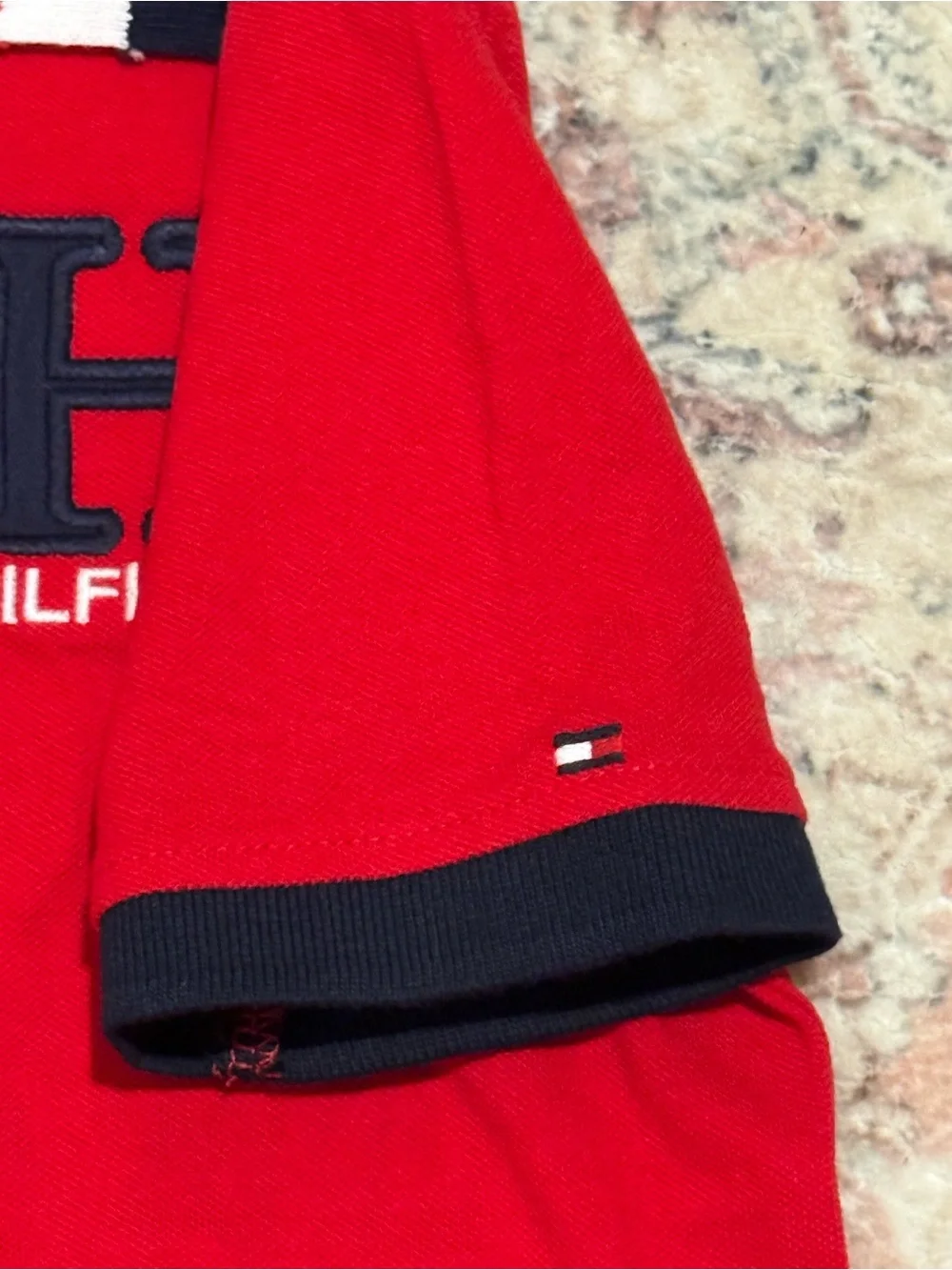 Tommy Hilfiger Red Polo with Navy & White Contrast Collar